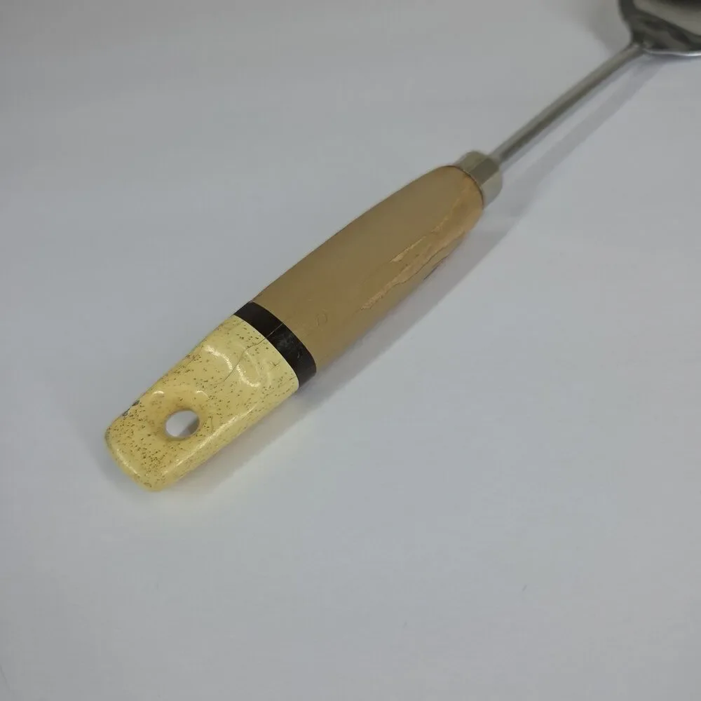 Vtg Ekco USA Chromium Plated Serving Cooking Spoon Painted Wooden Handle
